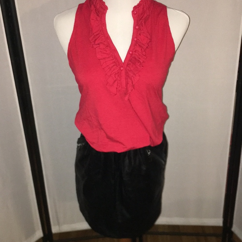 Faux Leather Skirt and Low neck blouse Set
